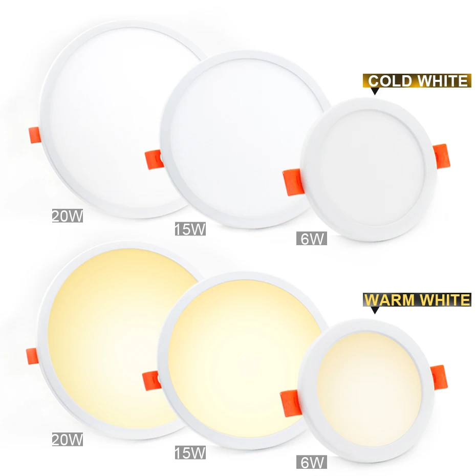

Ultra thin LED Down light lamp 6W 15W 20W Warm White/Cold White led lighting Recessed grid downlight slim Round panel light D4