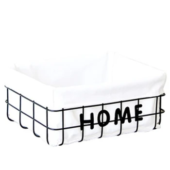 

Wrought Iron Desktop Storage Basket Nordic Home Fabric Clothes Cosmetic Mask Organizer Kitchen Snack Finishing Basket