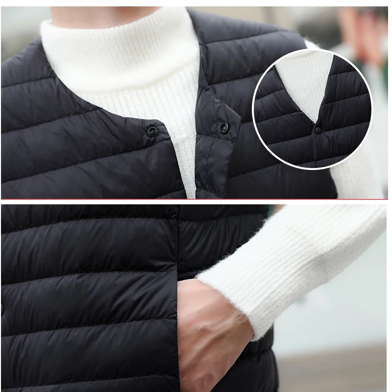남성용 민소매 V넥 조끼, 따뜻한 90% 덕 다운 패딩 재킷, 남성 조끼, 따뜻한 O넥 라이너
