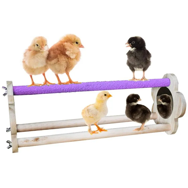DuvinDD Chicken Perch Coop Toys Solid Wooden Roosting Bar with Mirrors Accessories Coop Swing for Chicks Hens 
