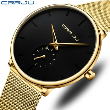 CRRJU Top Brand Luxury Casual Watch For Men Waterproof Fashion Clock Quartz Watches Thin Wristwatch Gold Relogio Masculinoc
