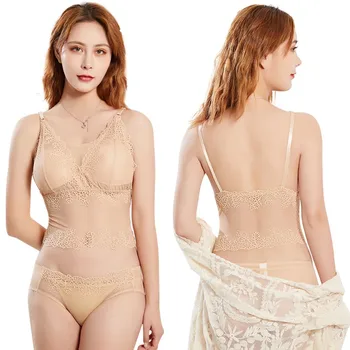 

2020 Style Sexy Lace Bra Briefs Sets Women Seamless Embroidery Bralette Vest Tops Wireless Breathable Underwear Lingerie Set
