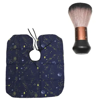 

2pcs Kids Hairdressing Cape Broken Hair Brush Set Starry Sky Pattern Hair Cutting Apron for Home Barber Shop (Black)