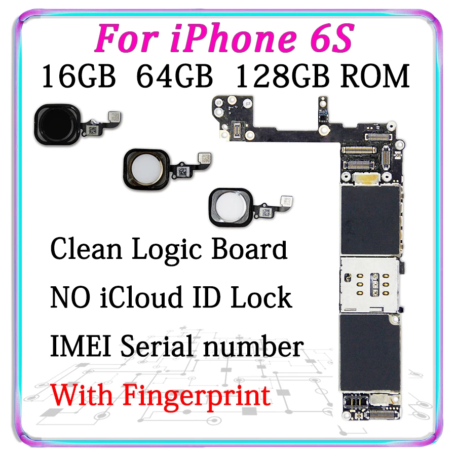 

16GB 64GB 128GB Original Motherboard For iPhone 6S Unlocked Mainboard Free iCloud IOS Logic Board With Touch ID Fingerprint