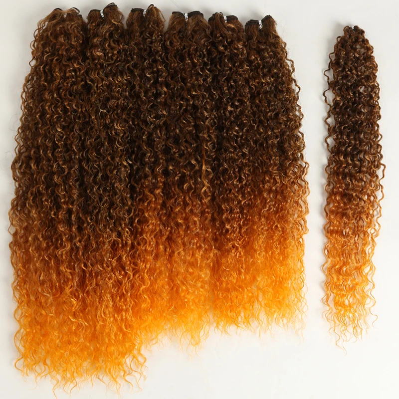 

Afro Kinky Curly Hair Bundles Ombre Black Brown 22-26 inch Synthetic Hair Weave Bundle 7pcs/pack Curly Cosplay Hair Classic Plus