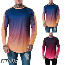 Мужская футболка с длинным рукавом мышцы Топ градиент тройник Простой Круглый вырез повседневная Великобритания