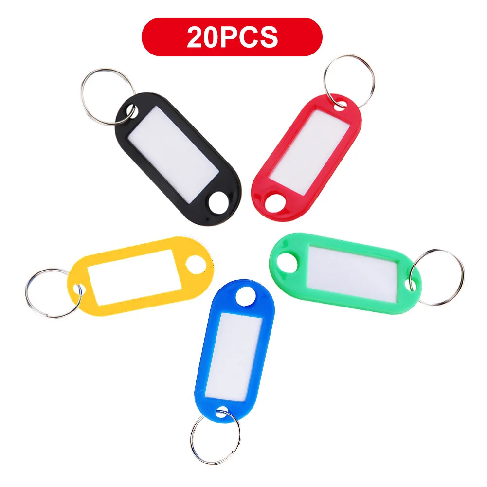 Quality 20/40Pcs/Lot Mix Color Plastic Keychain Key Tags ID Label Name Tags With Split Ring For Baggage Key Chains Rings