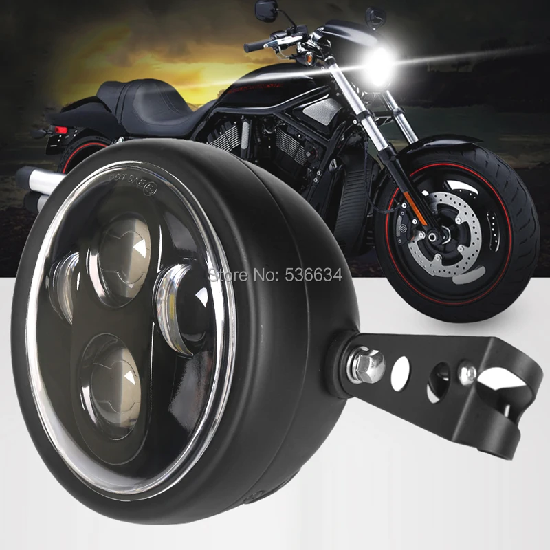 

5-3/4 5.75inch LED Headlight + Headlight Housing Mount Bracket compatible with Motorbike Vulcan 900 Rebel 500 Cruiser Bike