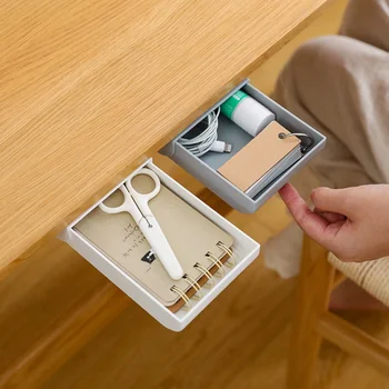

Under Table Drawer Organizer Adhesive Kitchen Desk Organizer Storage Box Sundries Stationery Bedroom Pen Holder Case Container 1