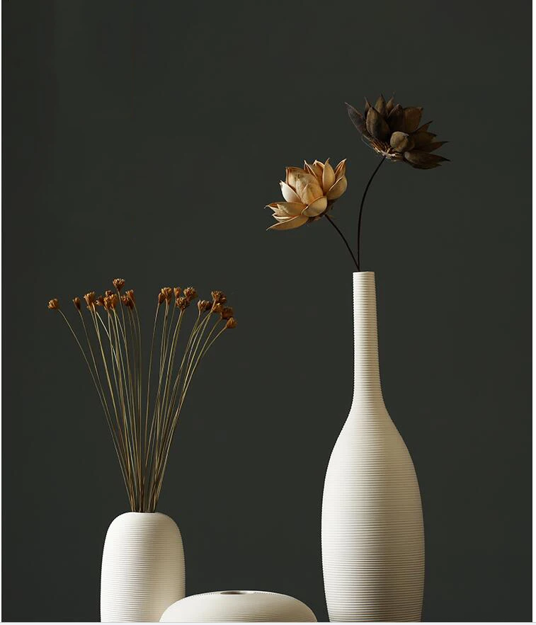 Nordic White Ceramic Vase Ornaments Flower Arrangement Dried Flower Home Livingroom Office Table Furnishings Decoration Crafts