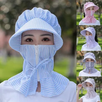 

30^Adult Women Lady Outdoor Home Zipper Print Protection Hat Peaked Cap Sun Hat Multi-function Protective Cap