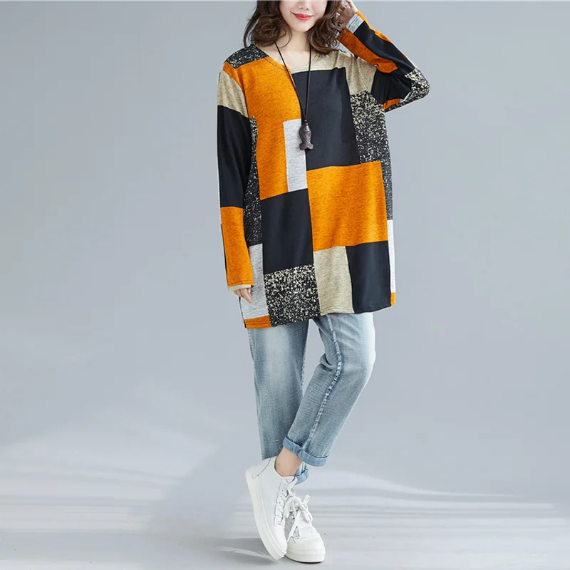 

Women Long Sleeve T Shirt Plus Size Autumn Winter Vintage Casual Printing Bottoming T-Shirt Top 2020 New Cotton Tee Shirt Female