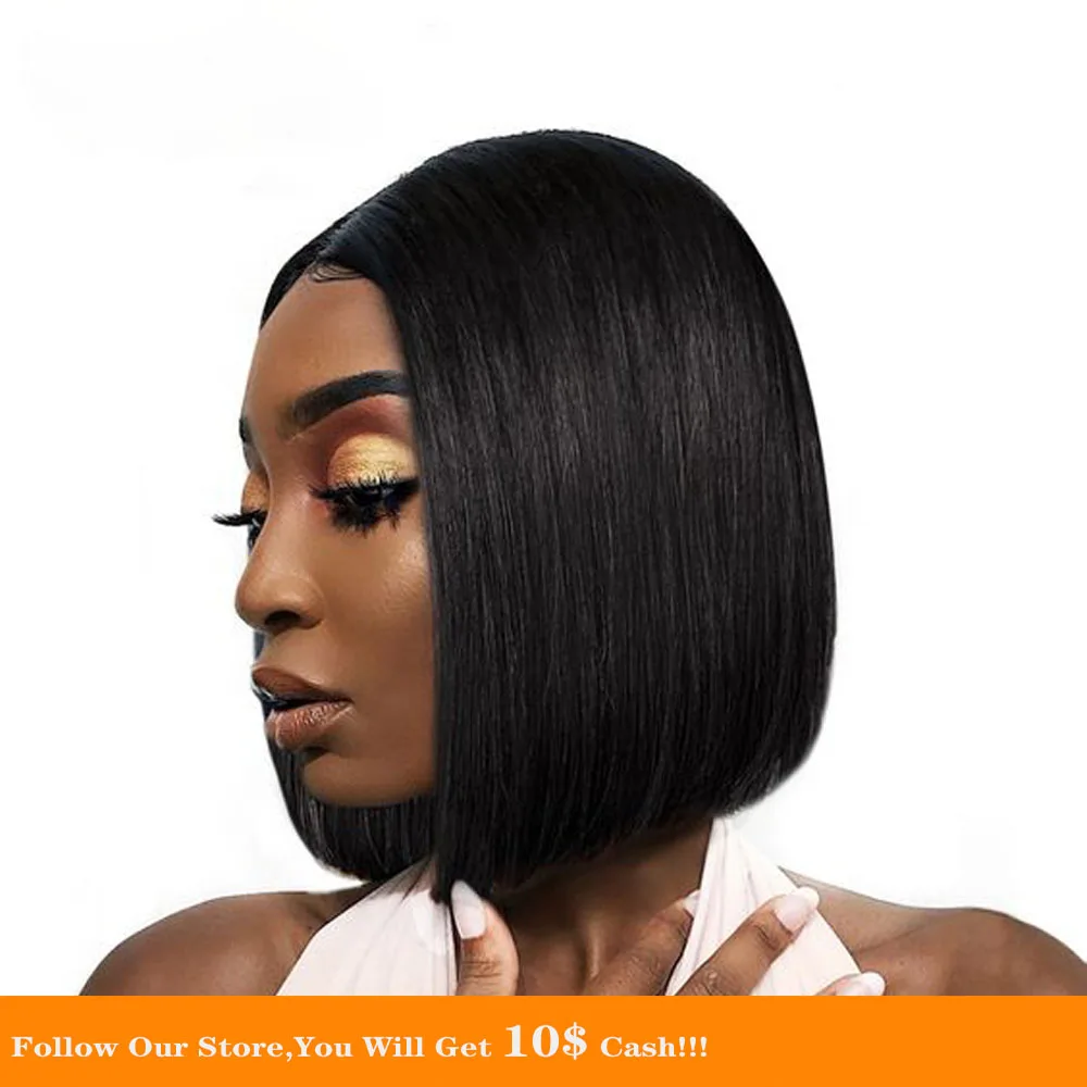

250% Density Black Bob Lace Frontal Wig Indian Human Hair Wig 360Soft Natural Pre Plucked Bleached Knot Straight Hair For Women