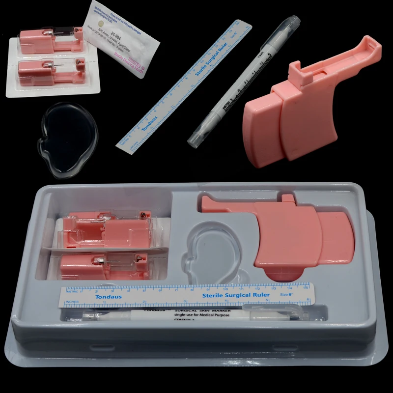 Набор инструментов для пирсинга пушки стартовый набор с дельфином Мишу 316L из нержавеющей стали одноразовый стерильный набор для пирсинга - Окраска металла: Pink