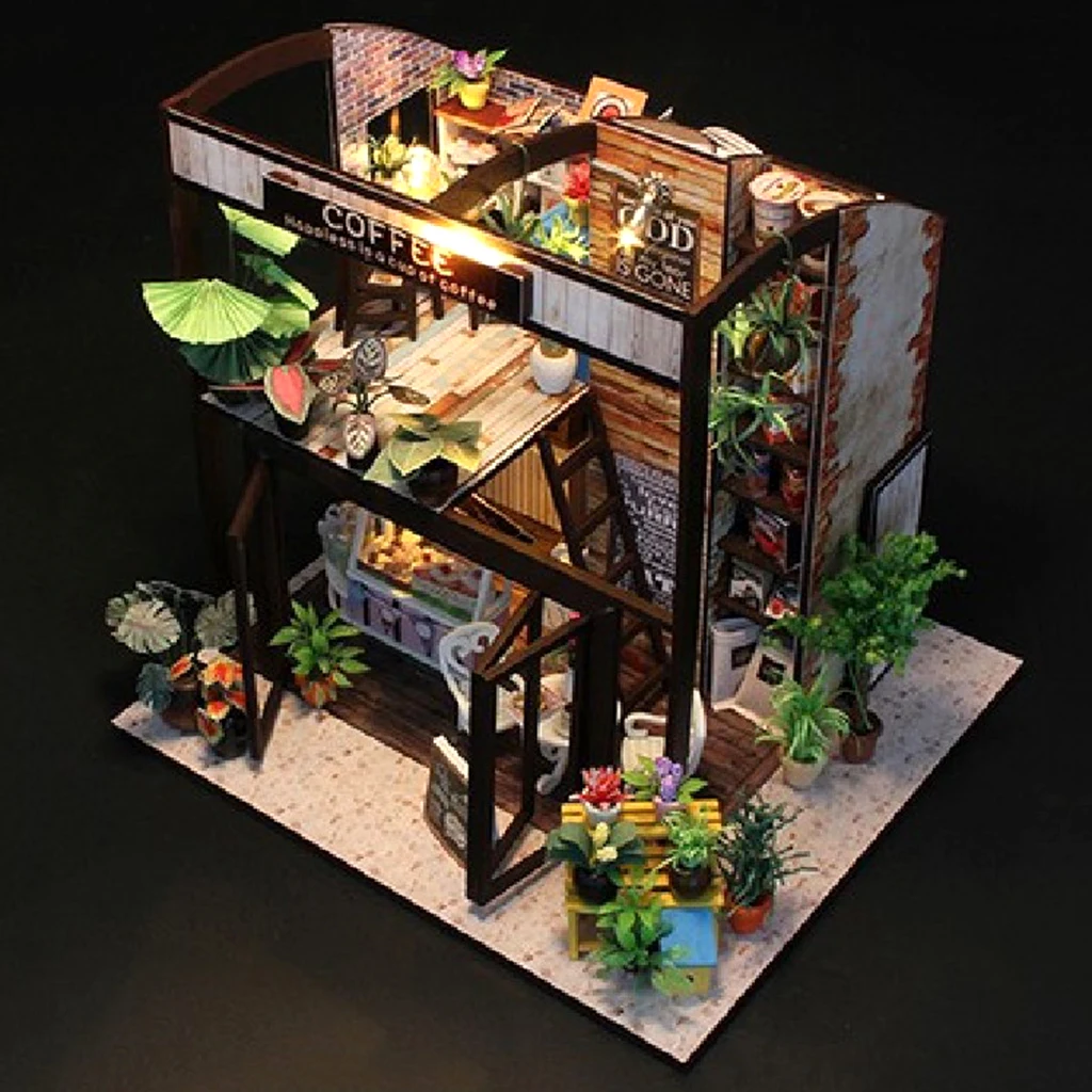 1/24 DIY Making Wooden Miniature Kit Doll House Kids Birthday Gift Coffee Shop House Model Handcrafts Miniature Project