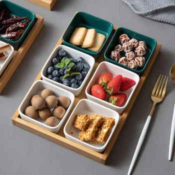 

2/4pcs Creative ceramic household simple fruit plate multi grids snack plate salad plate living room dessert dried fruit plate