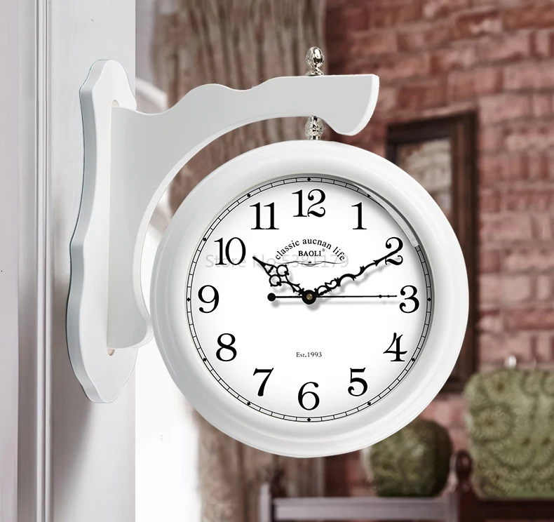 Европейские Двухсторонние настенные часы из цельного дерева, современный минималистичный стиль, скандинавские часы для гостиной, дома, подвесные настольные креативные часы - Цвет: Прозрачный