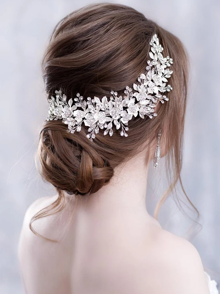 Hair Accessory Hair Headdress Bridal Headwear Hair Band Crown Jewelry Accessories Silve rColor Bridal Flower Headband Prom Tiara Wedding Hair Accessories Bride Handmade Hair ornaments Female Crystal Headdress