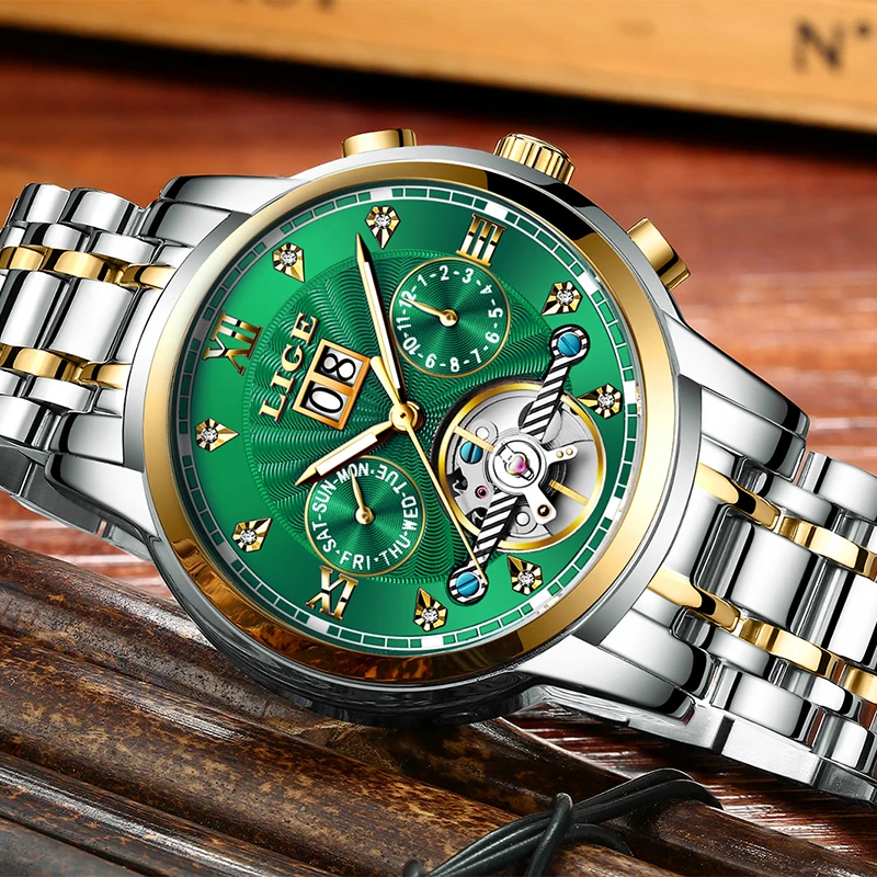 LIGE Mens Watches Top Brand Luxury Fashion Automatic Mechanical Watch Men All Steel Sport Waterproof Clock Relogio Masculino+Box