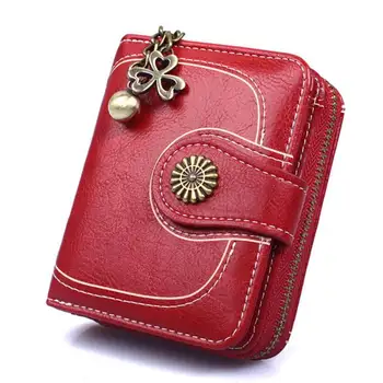 

Women's Wallet vintage wallet Waxed Leather Women Zipper&Button Purse Tassels Card Holder Coin Pocket wallet portfel damski #15