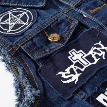 Большой Размеры в Корейском стиле Slim Fit тренд Для мужчин аппликация с джинсовым жилетом Для мужчин Повседневный жилет ковбойский жилет