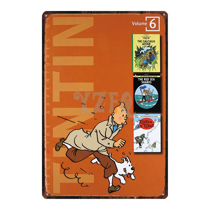 

Tintin Cartoon Metal Signs Plaque Metal Vintage Wall Pub Kid's Room Home Art Party Vintage Decor Iron Poster Cuadros DU-2971