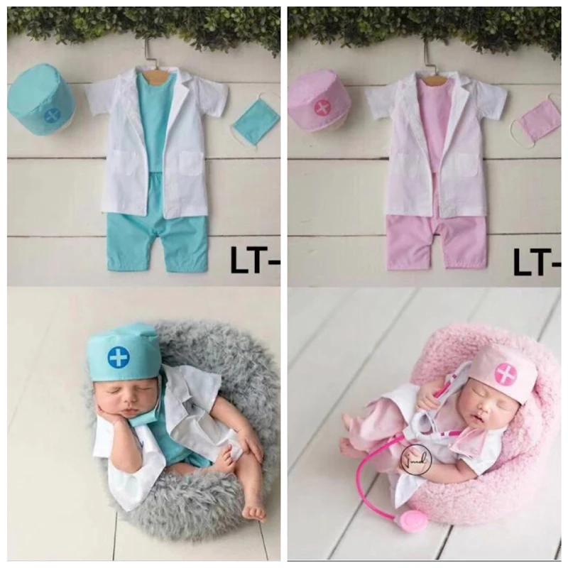 Newborn Baby Boy Girl Photo Shoot Doctor Hat Outfits Clothes Newborn Family Photography Cosplay Costume fotografia Accessories