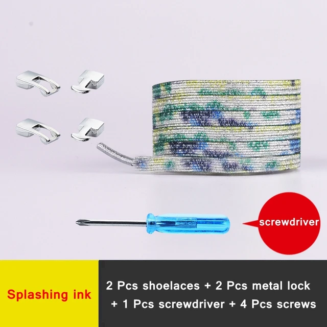 New Elastic Shoe Laces Fashion Metal Cross lock No Tie Shoelaces Suitable for all kinds of shoes child Adult flat Lazy Lace Splashing ink