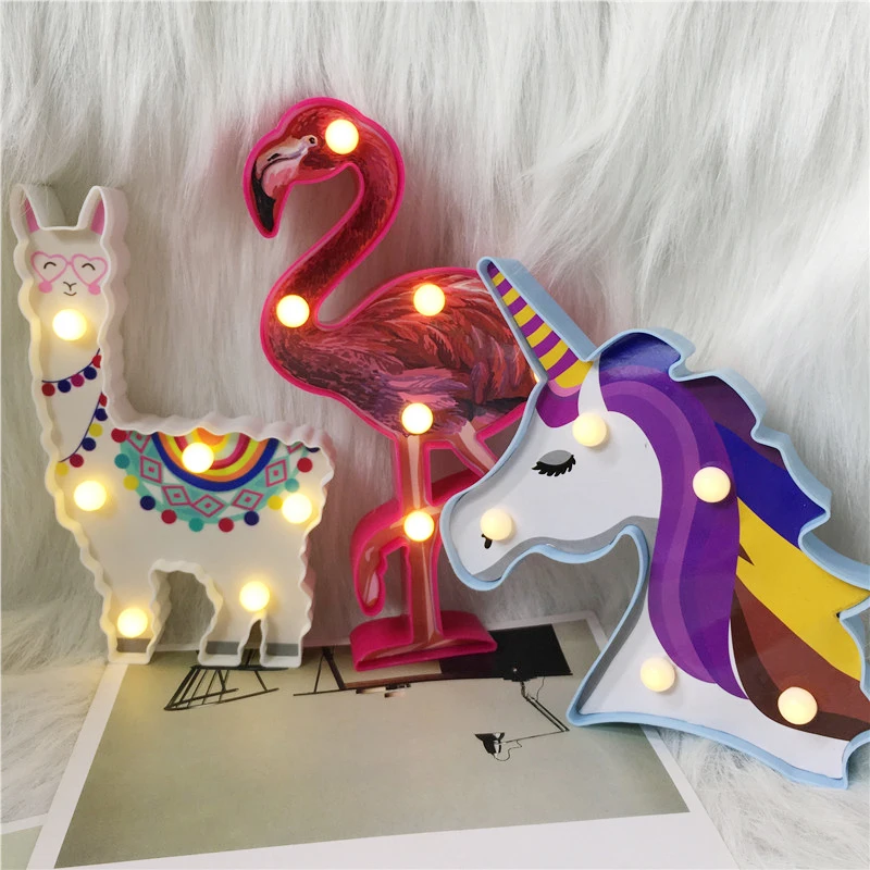  Total Cute Animal Style Battery Night Lamp 3D Alpaca Unicorn Flamingo Home Decor Table Lamp Bedside - 4000055007673
