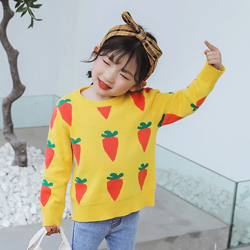 

Baby Girls Sweater Autumn Spring New Kids Knitwear Boys Pullover Sweater Radish Pattern Knitted Sweater Children's Clothing