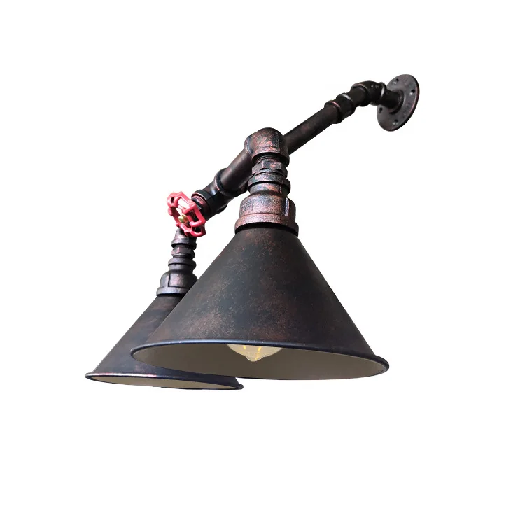 

Vintage Industrial-Style Creative Iron Art Double Headed Pipe Modeling Wall Lamp Bar Restaurant Loft Nostalgic Bedroom Lamp Wall
