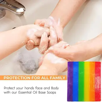 

100g Rainbow Essential Oil Soap Ruit Fragrant Cleaning Relief And Bathroom Soap Hand Cleaning Washing Bath Gentle For Kids J3D9