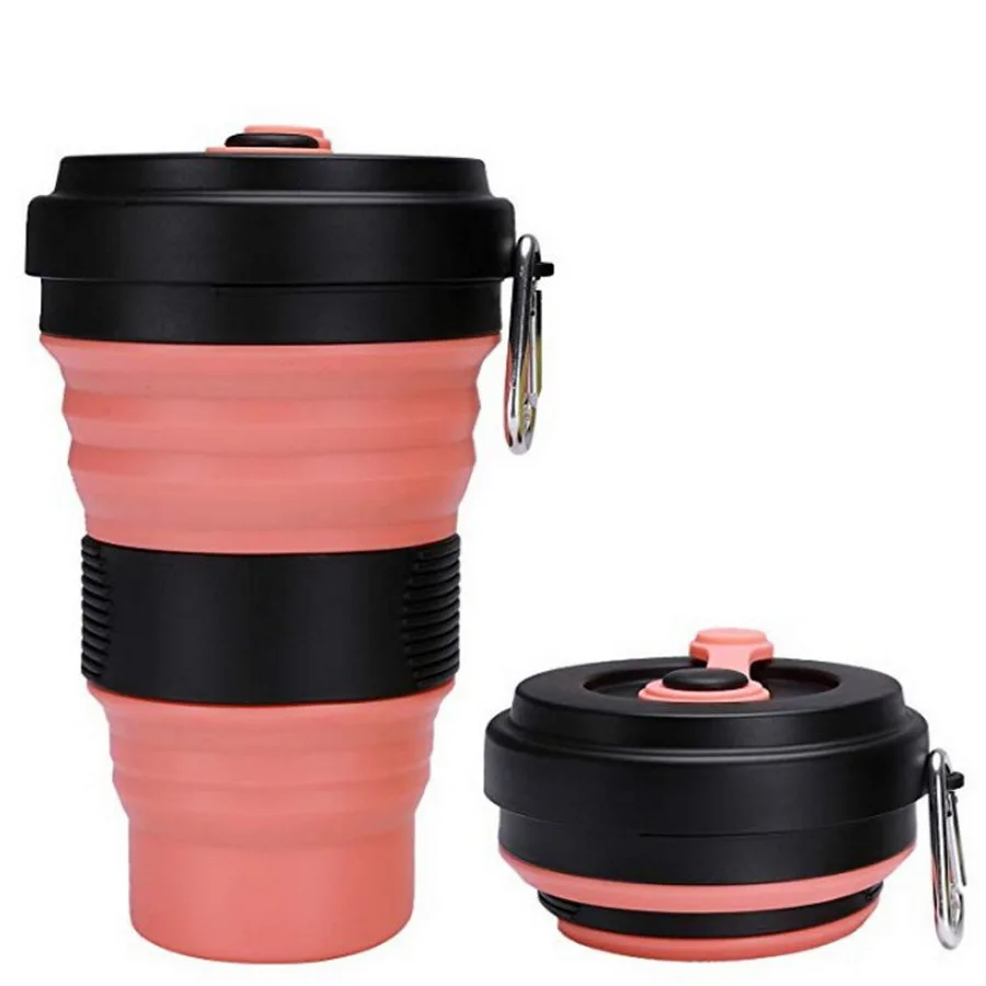 DHL, 200 шт, 550 мл, складная силиконовая чашка для путешествий, портативная чашка для воды, силиконовая кофейная кружка, телескопические, для питья, разборные кружки - Цвет: Розовый