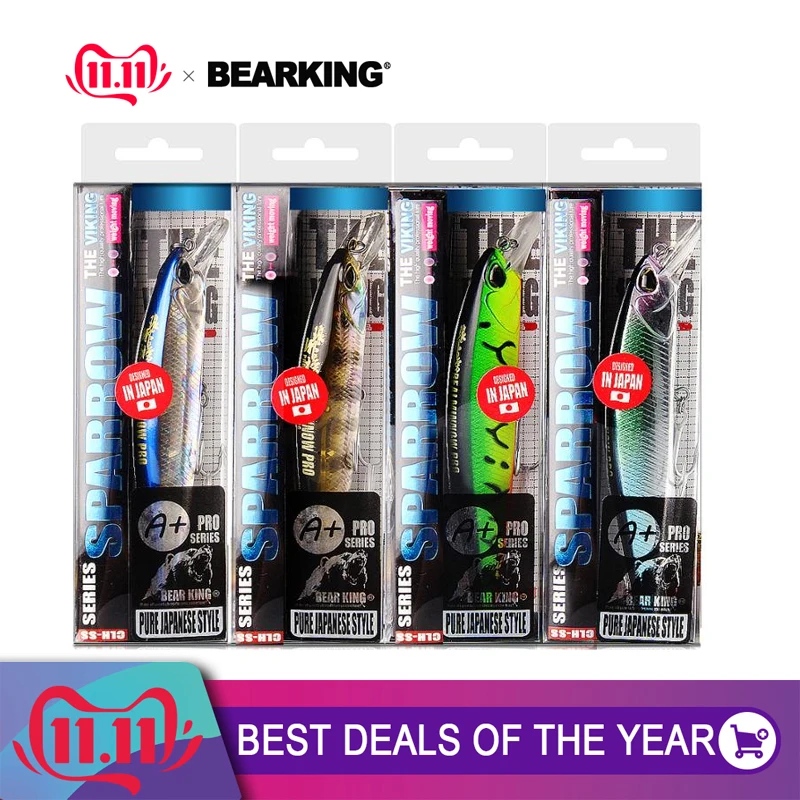Magnet-System Crank-Bait Minnow Assorted-Colors BEARKING Best-Price 4pcs Each-Set Hot-Model