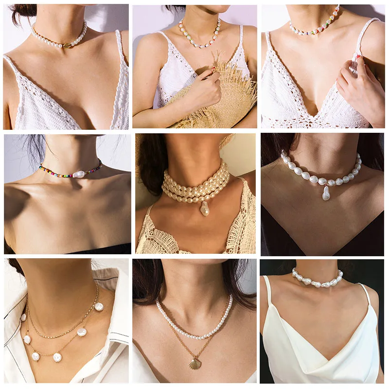

VIVILADY Vintage Style Imitation Baroque Pearl Women Choker Necklace Multilayer Alloy Pendant Female Jewelry Bijoux Gift