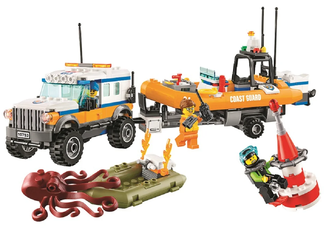 

Compatible Legoinglys City Brick Coast Guard 4 X 4 Response Unit Building Blocks Policeman Educational Toys Boy