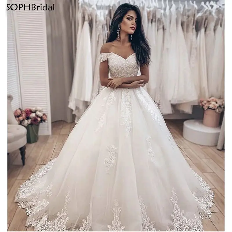 

New Arrival A Line Tulle Wedding Dress Lace Appliques Vintage Off the Shoulder Corset Bridal Gowns Vestido de Novia Plus Size