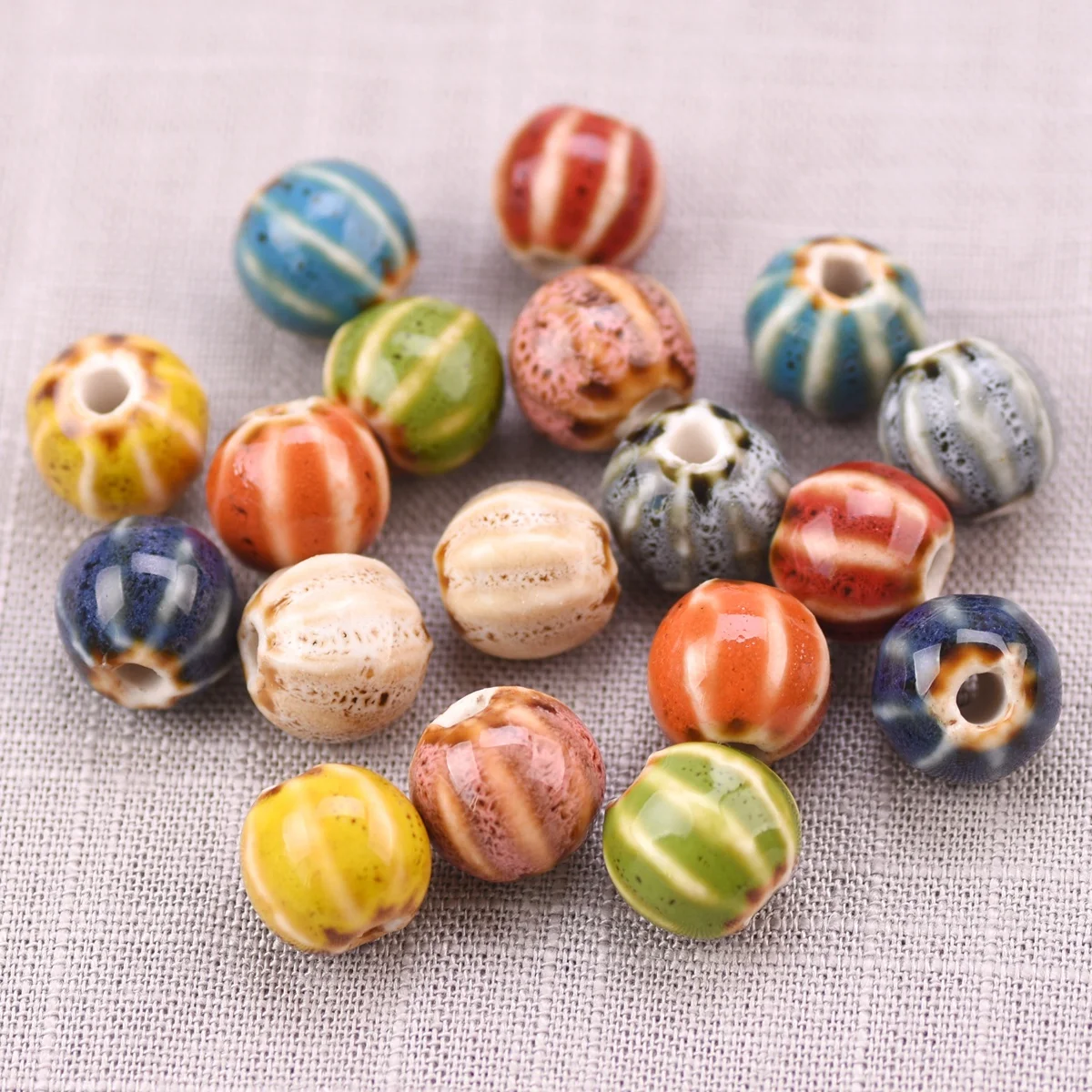 10pcs Round Pumkin Pattern 11mm~12mm Handmade Ceramic Porcelain Loose Spacer Beads lot for Jewelry Making DIY Crafts Findings