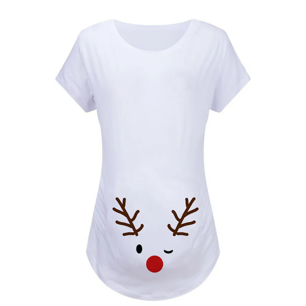 Vetement femme Женские топы для беременных блузка с коротким рукавом с рождественским принтом свободная футболка с круглым вырезом Женская блузка