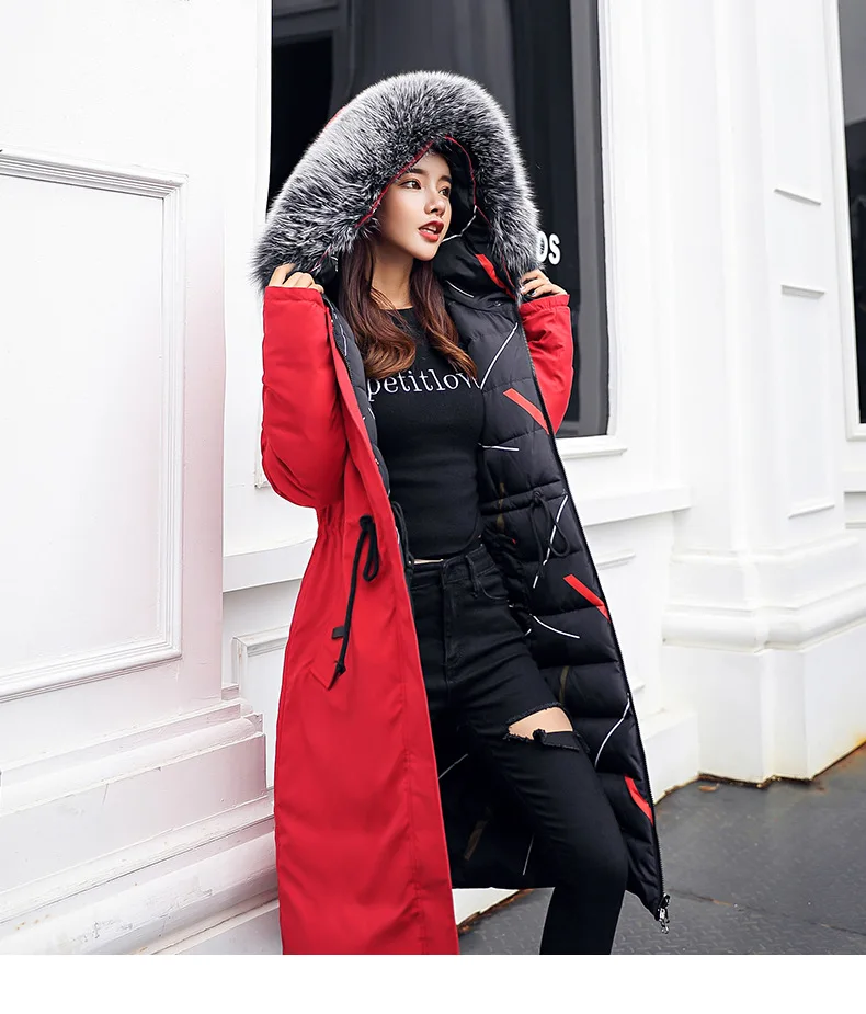 

Fashion Ladies's Down Coat 2019 Winter New Two-Side Wearable Women's Jacket Puffer Overcoat Slim Waist Long Style Down Jacket