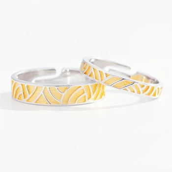 

Sole Memory Yellow Drip Glaze Thread Wavy Sweet Romantic Couple Ring 925 Sterling Silver Female Resizable Opening Rings SRI453