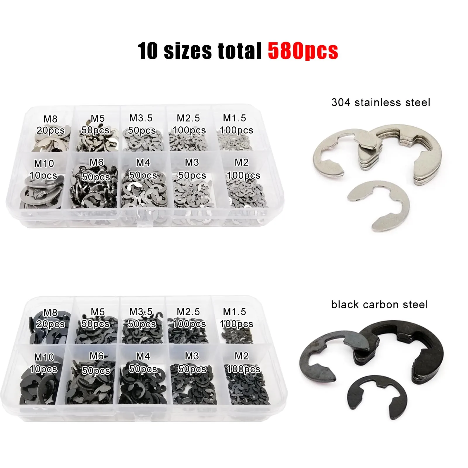 580Pc Stainless Steel Washer/Flat Washer Assortment Set For M2.5 3 4 5 6 8 10 12 