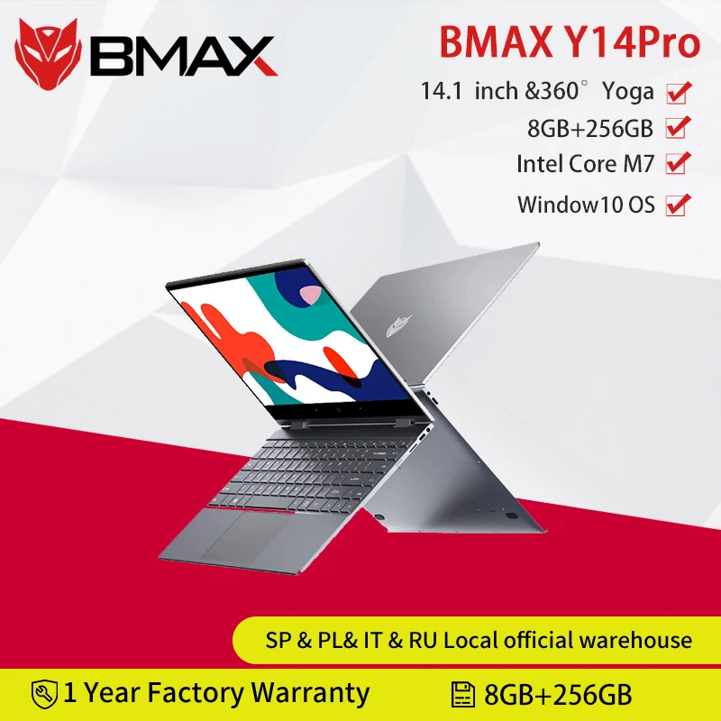 Ноутбук BMAX Y14 Pro 360 ° HD дисплей 14 1 дюйма Intel Core M7 8 ГБ 256 Гб SSD Windows 10 | Компьютеры и офис