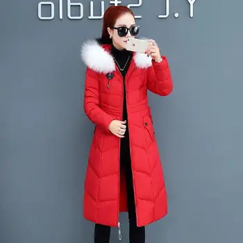 

Women 2019 Winter Long Down Jacket Coat Female Cotton Casual Fake Fur Collar Hooded Parkas New Fashion Warm Wadded Overcoat T65