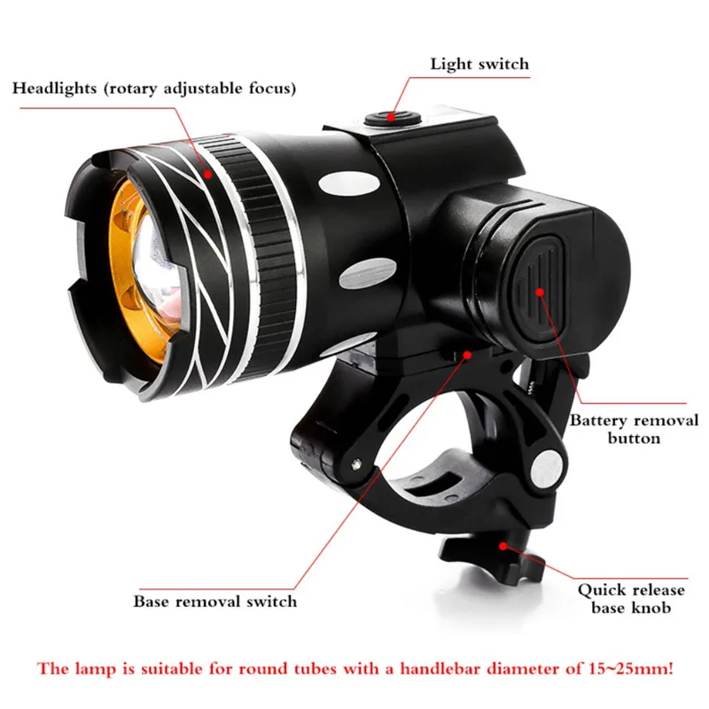 Adjustable Bicycle Light 15000LM T6 LED USB Line Rear Light 3000mAh Rechargeable Battery Zoomable Front Bike Headlight