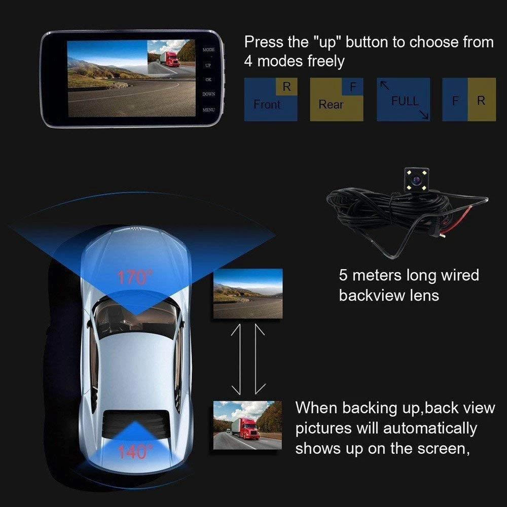 Dual Lens Car DVR Vehicle Camera Full HD 1080P 4