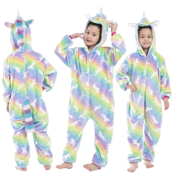 

Children Onesie Sleepwear Regular Hooded Animals Flannel Pijama Kigurumi Stripe Color Unicorn Series Onesie Winter Polyester