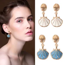 

Shell Earrings Cute Stud Earring Romantic Gold Summer Blue White Minimalist for Women Aretes Mujer Party Pendientes Boho Jewelry