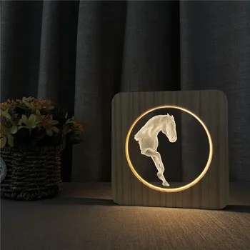 

Art Horse Style 3D LED Arylic Wooden Night Lamp Table Light Switch Control Carving Lamp for Children's Room Decoration Gift