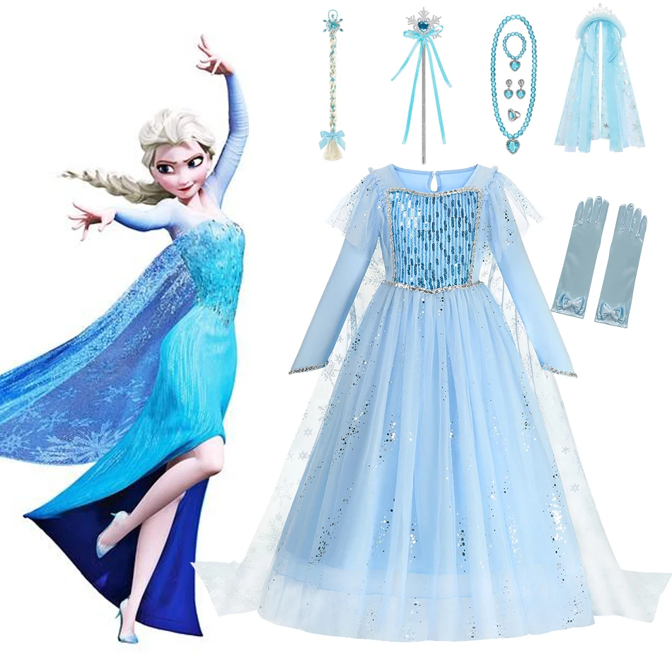 

Платье принцессы Эльзы из Диснея, косплей для девочек, костюм на Хэллоуин, детские карнавальные платья Elza, платье для детского дня рождения